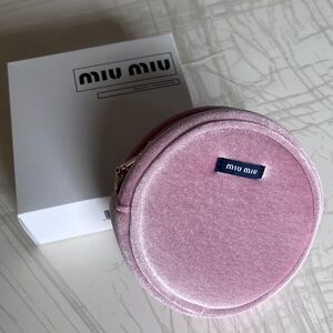 New! Miu Miu Pink Velvet Round cosmetics Bag